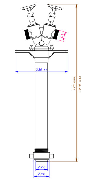 Stojak hydrantowy PZH DN80 podwójny B/CC (2x52) z zaworami wymiary